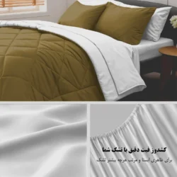 نمای نزدیک پارچه نخ‌پنبه و ملحفه کش‌دار روتختی مینیمال قهوه‌ای و سفید